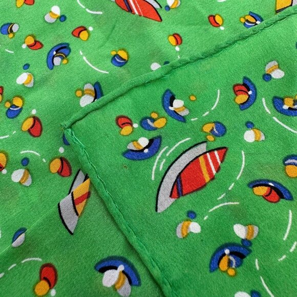 Vintage Echo Green Scarf Flying Saucers Hand Rolled Edge Retro Retro Fashion - Picture 6 of 10